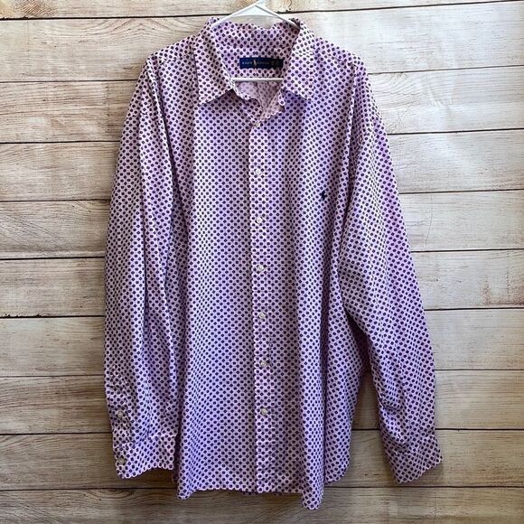 RALPH LAUREN PINK GEOMETRIC PRINT SHIRT - Picture 1 of 5